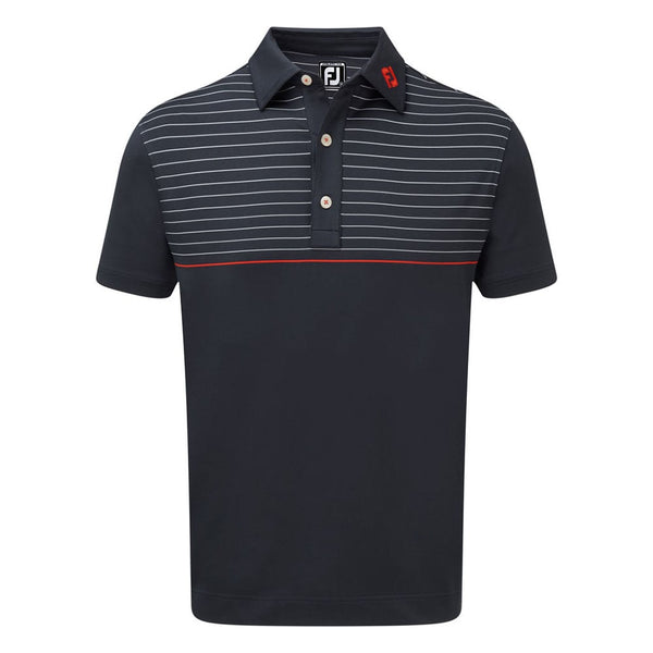 FootJoy Stretch Lisle Engineered Pinstripe Polo Shirt - Navy/White/Scarlet