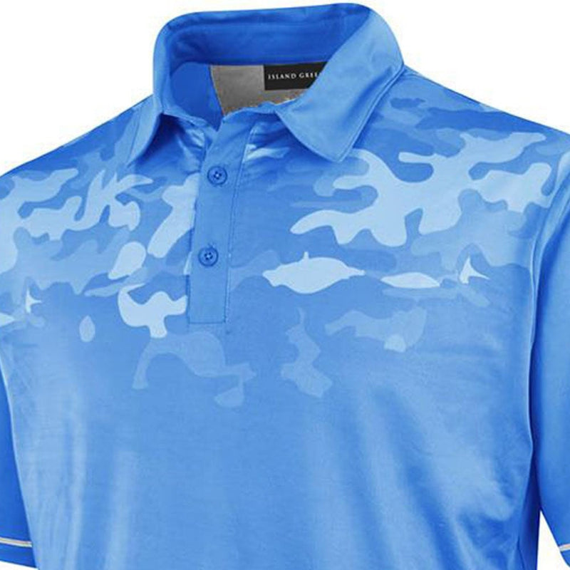 Island Green Graded Camo Print Polo Shirt - Mid-Blue Camo