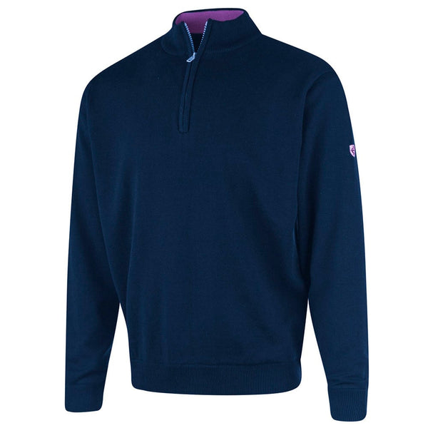 Island Green Lined Knitted Sweater With Pop Zip - Navy