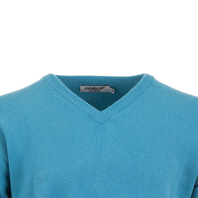 ProQuip Lambswool Water Repellent V Neck Golf Sweater - Aqua