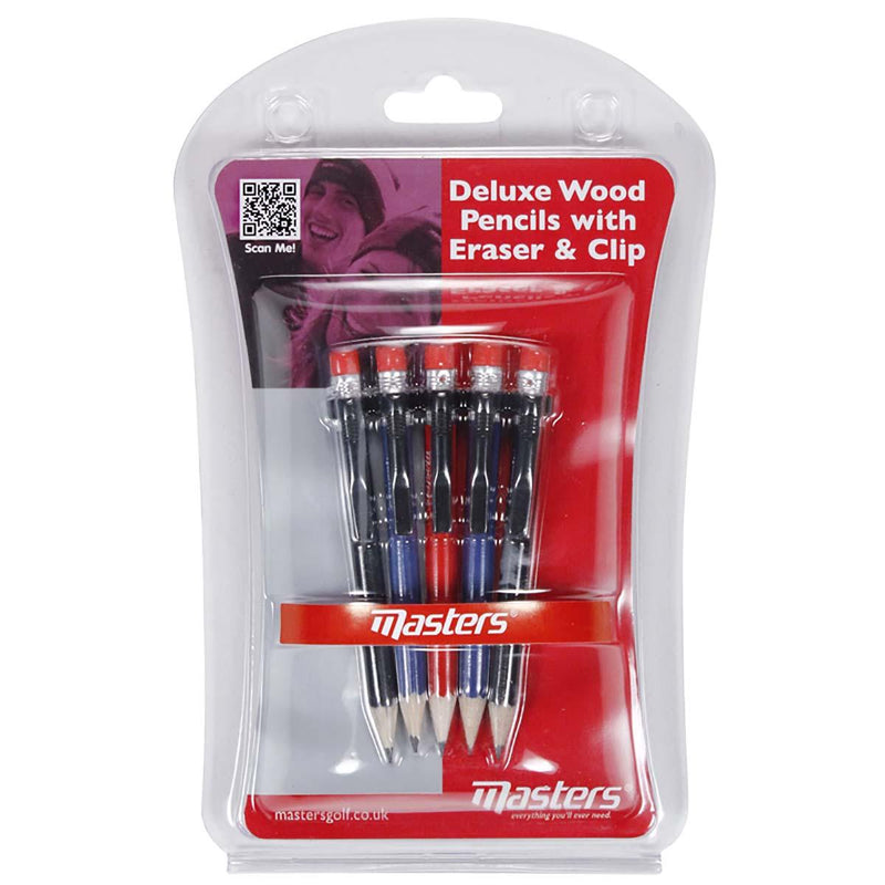 Masters Wood Pencils with Clip & Eraser (5 Pack) (Regular Packaging)