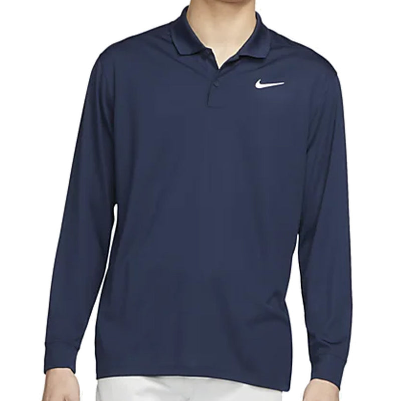 Nike Dri FIT Victory Long Sleeved Polo Shirt College Navy White