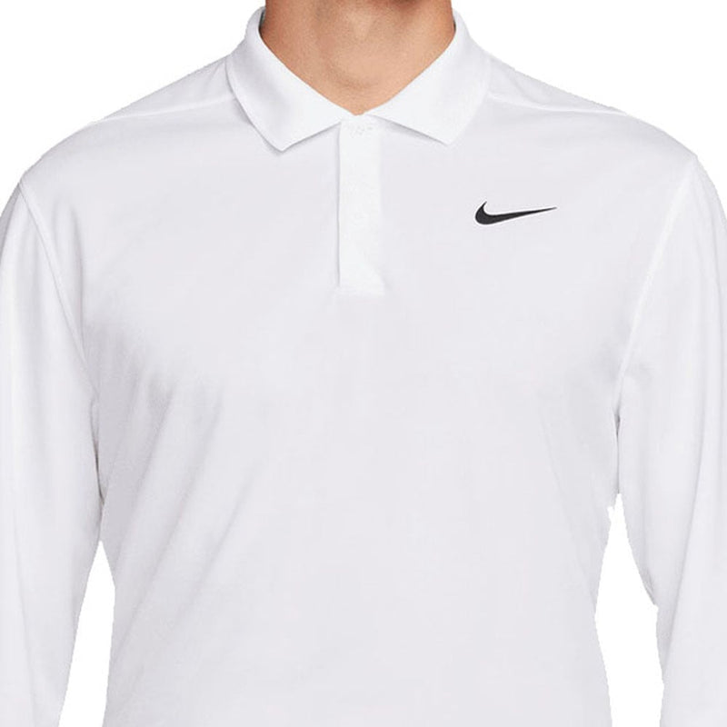 Nike Dri-FIT Victory Solid Long Sleeve Polo Shirt - White/Black