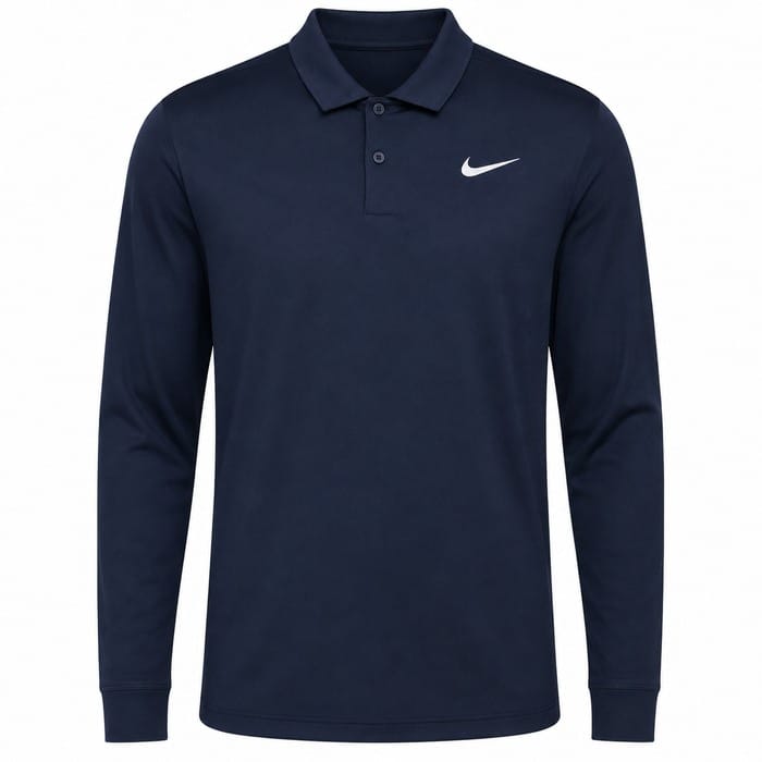 Nike Dri-Fit Victory Solid Long Sleeve Polo Shirt - Obsidian/White