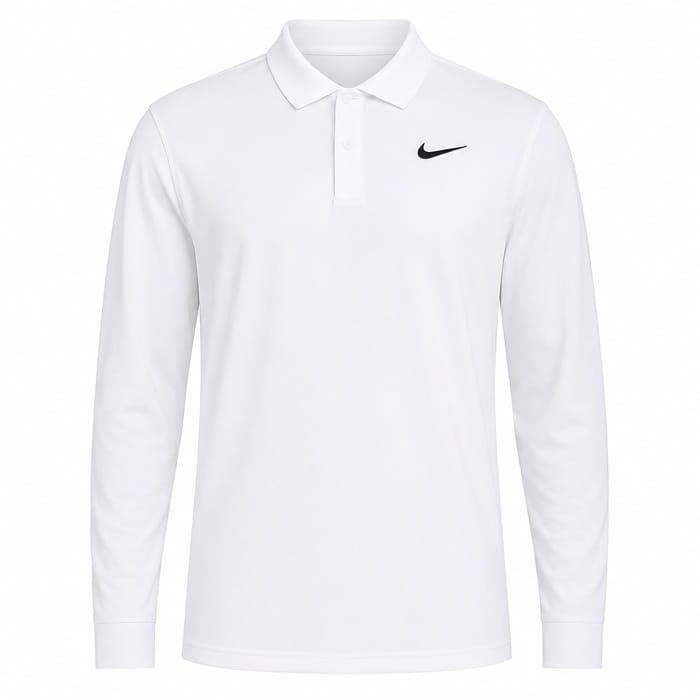 Nike Dri-FIT Victory Solid Long Sleeve Polo Shirt - White/Black