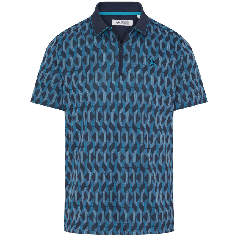 Original Penguin All Over YD Jacquard Colour Block Polo Shirt - Black Iris
