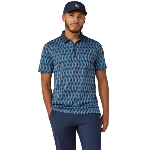 Original Penguin All Over YD Jacquard Colour Block Polo Shirt - Black Iris