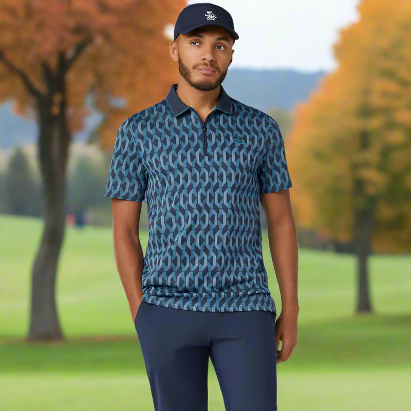 Original Penguin All Over YD Jacquard Colour Block Polo Shirt - Black Iris