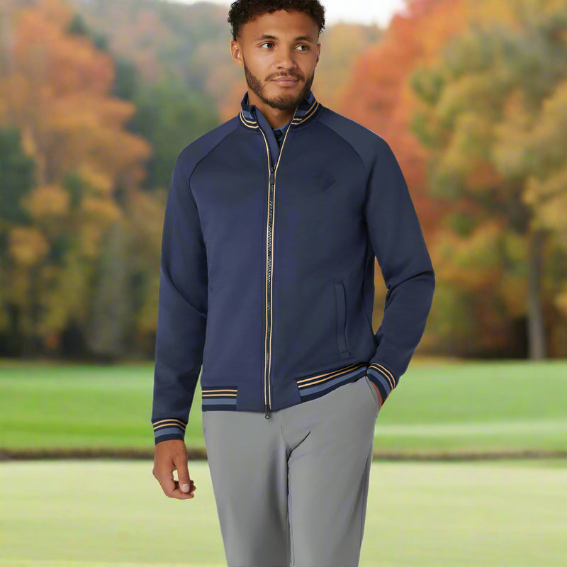 Original Penguin Full Zip Heritage Knit Track Jacket - Black Iris/Bijou Heather