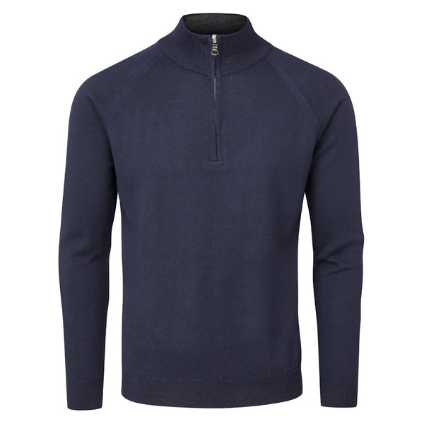 Oscar Jacobson Warwick Zip Neck Merino Sweater - Navy