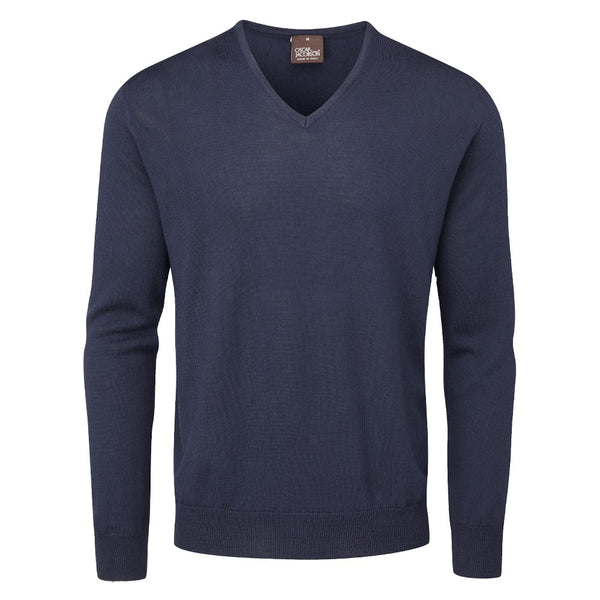 Oscar Jacobson Weston V-Neck Merino Sweater - Navy