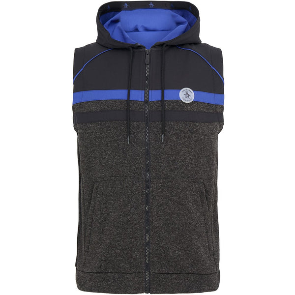 Original Penguin Full Zip Heritage Mixed Media Hoodie Gilet - Dark Caviar Heather