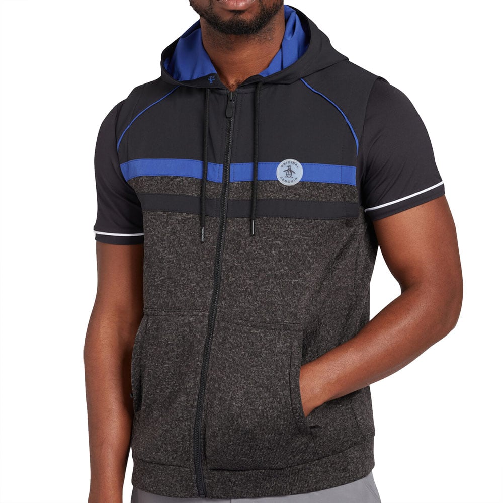 Original Penguin Full Zip Heritage Mixed Media Hoodie Gilet Dark Cav