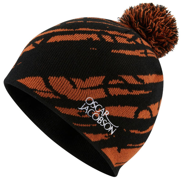 Oscar Jacobson Memphis Knitted Bobble Hat - Black/Orange Rust