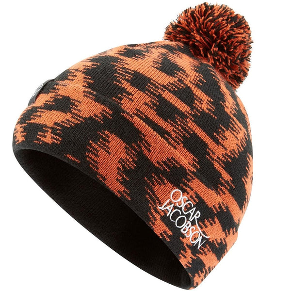 Oscar Jacobson Miller Knitted Bobble Hat - Black/Orange Rust