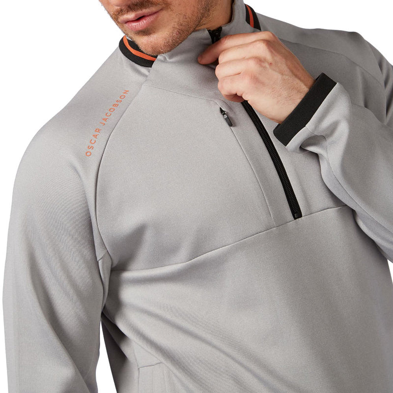 Oscar Jacobson Tarren Mid Layer 1/2 Zip Pullover - Light Grey Marl