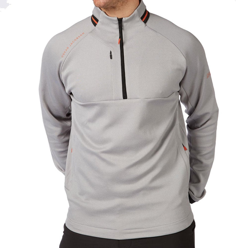 Oscar Jacobson Tarren Mid Layer 1/2 Zip Pullover - Light Grey Marl