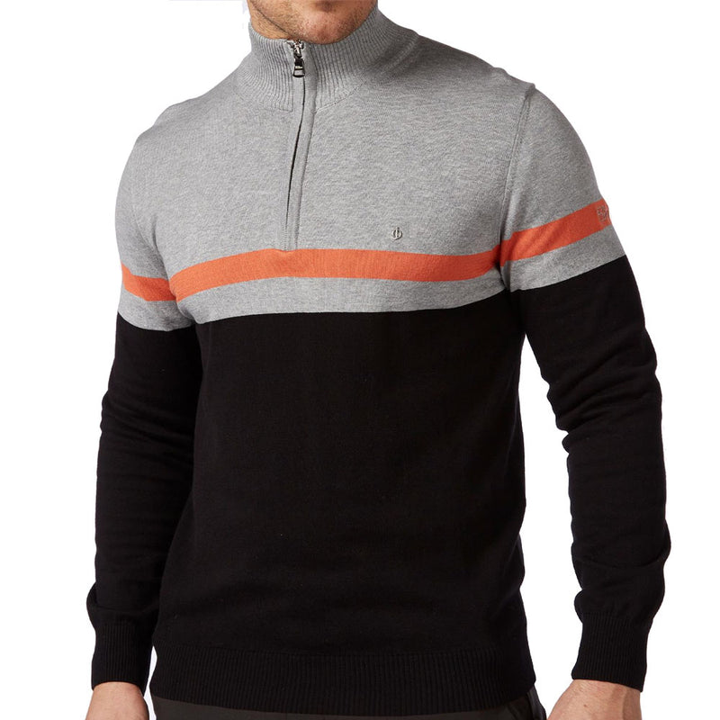 Oscar Jacobson Windsor Pin Knit 1/2 Zip Sweater - Black/Light Grey