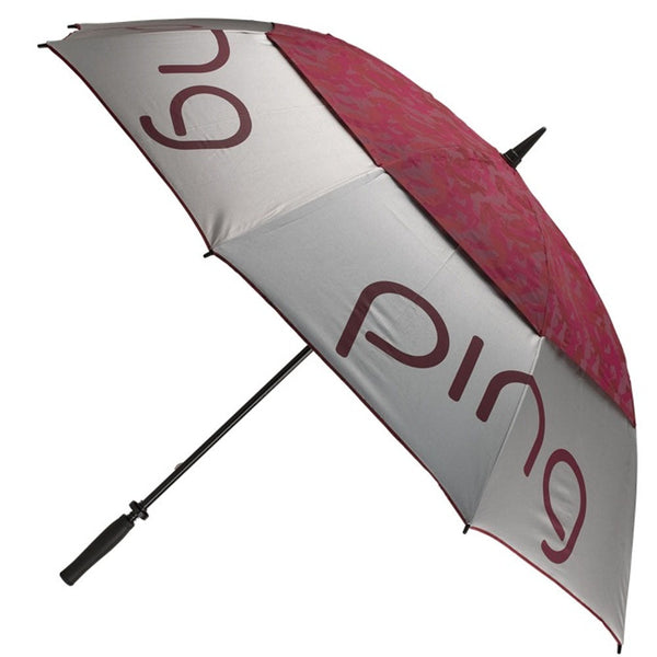 Ping Ladies 62 Inch Double Canopy Umbrella - Silver/Garnet