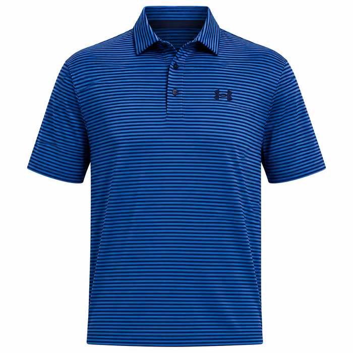 Under Armour Playoff 3.0 Stripe Polo Shirt - Midnight Navy/Aegean Blue/White