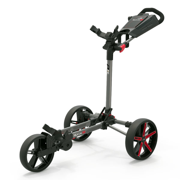 PowaKaddy DLX-Lite FF 3-Wheel Push Trolley - Gunmetal/Red Trim