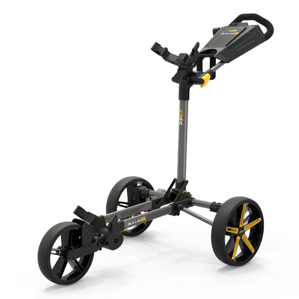 PowaKaddy DLX-Lite FF 3-Wheel Push Trolley - Gunmetal/Yellow Trim