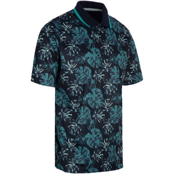 ProQuip Sub7 Leaf Print Polo Shirt - Navy/Blue/Porcelain
