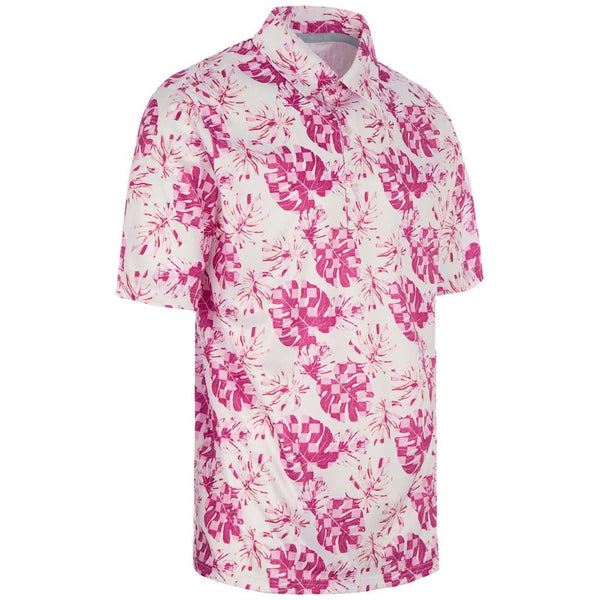 ProQuip Sub7 Leaf Print Polo Shirt - White/Rose/Festival
