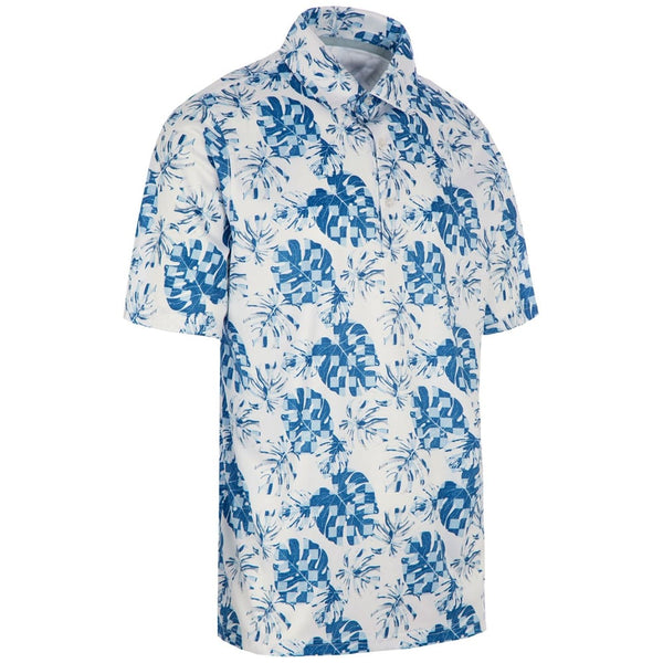 ProQuip Sub7 Leaf Print Polo Shirt - White/Royal/Fog
