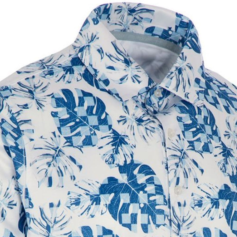 ProQuip Sub7 Leaf Print Polo Shirt - White/Royal/Fog