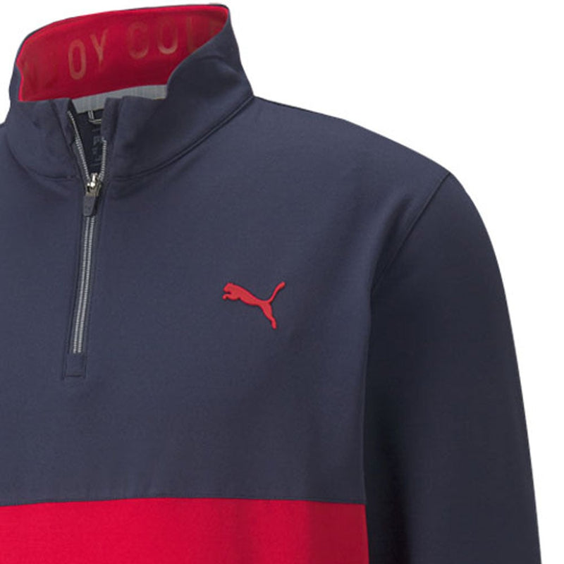 Puma Gamer Colour Block 1/4 Zip Pullover - Navy Blazer/Ski Patrol