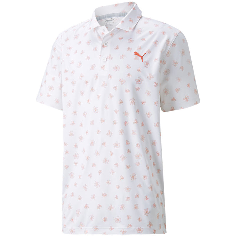 Puma MATTR Spring Polo Shirt - Bright White/Hot Coral
