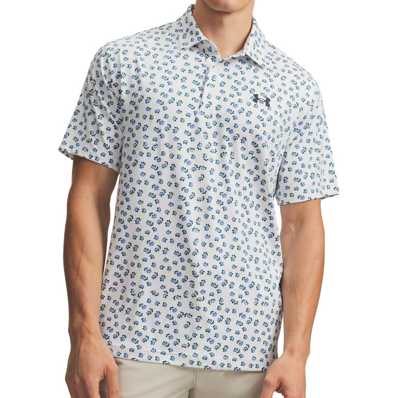 Under Armour Playoff 3.0 Printed Polo Shirt - White/Blue Wind/Midnight Navy