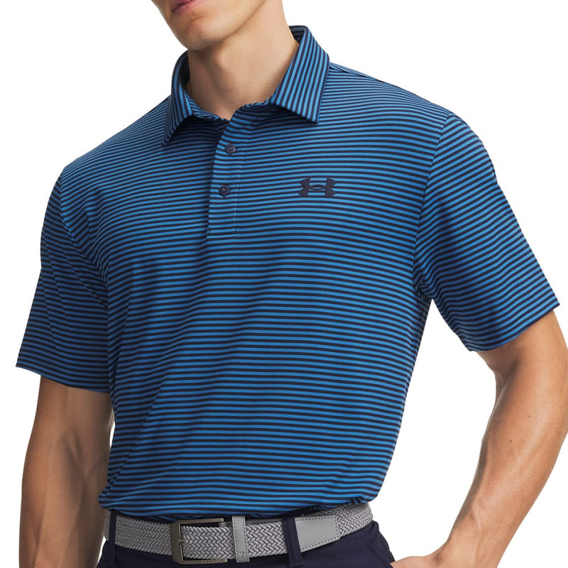 Under Armour Playoff 3.0 Stripe Polo Shirt - Midnight Navy/Aegean Blue/White