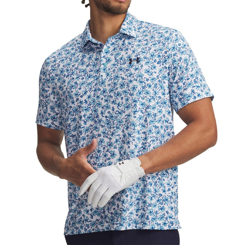 Under Armour Playoff 3.0 Printed Polo Shirt- White/Varsity Blue/Midnight Navy