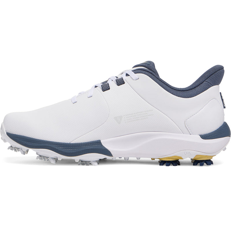 Under Armour Drive Pro Spiked Waterproof Shoes - White/Metallic Gold/Downpour Grey