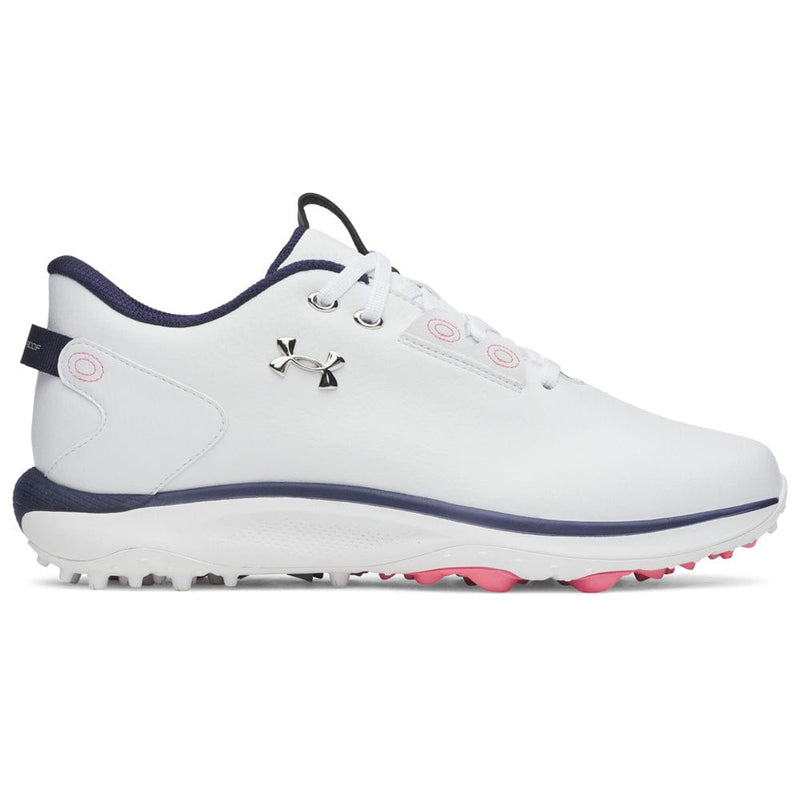 Under Armour Ladies Drive Fade 2 Waterproof Spikeless Shoes - White/White/Metallic Silver