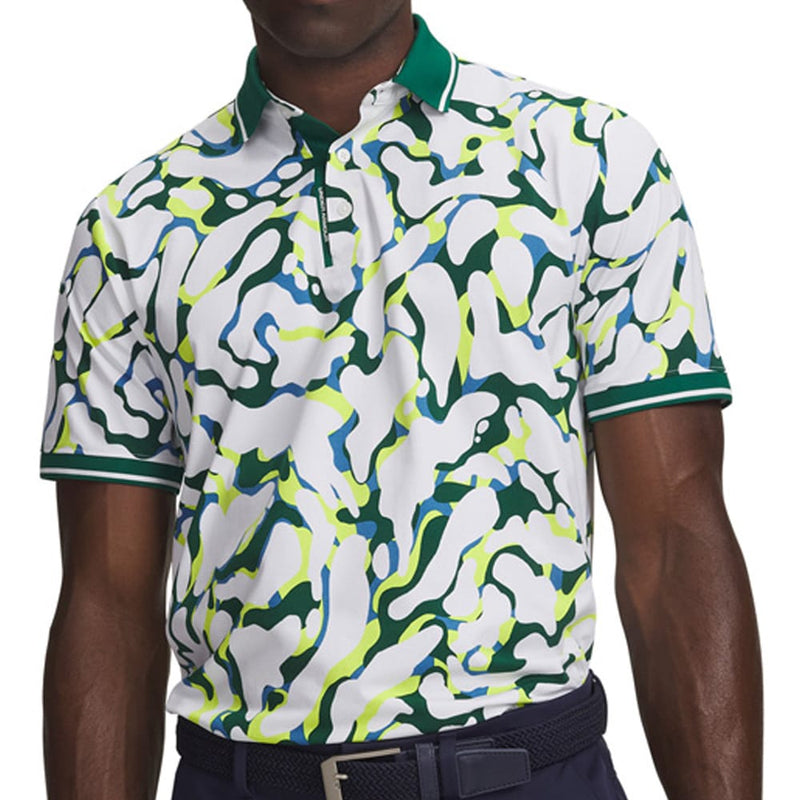 Under Armour ArmourDry Print Rib Polo Shirt - White/Campus Ivy/Campus Ivy