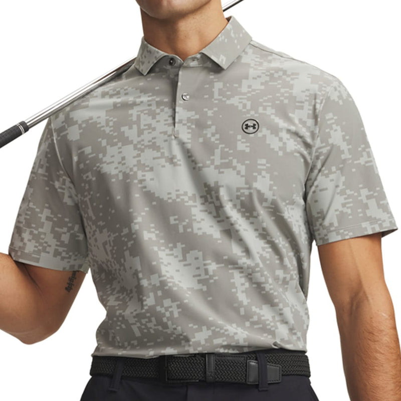 Under Armour Drive Chill Printed Polo Shirt - Titanium/Clay Green/Black