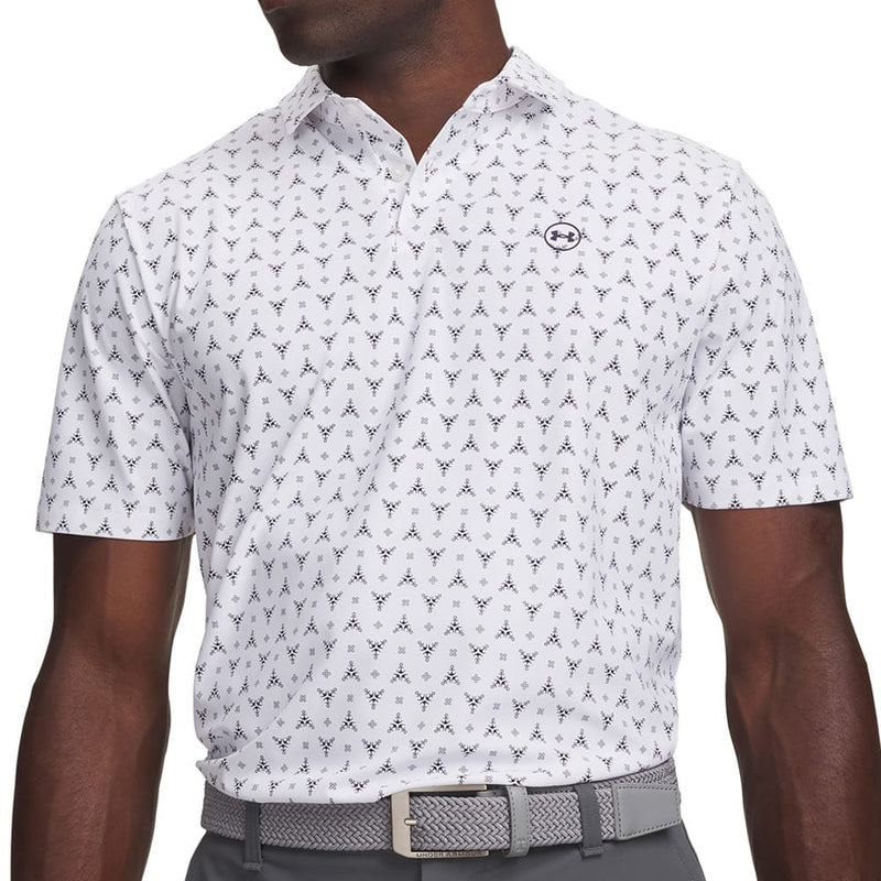 Under Armour Drive Chill Printed Polo Shirt - White/Midnight Navy/Midnight Navy