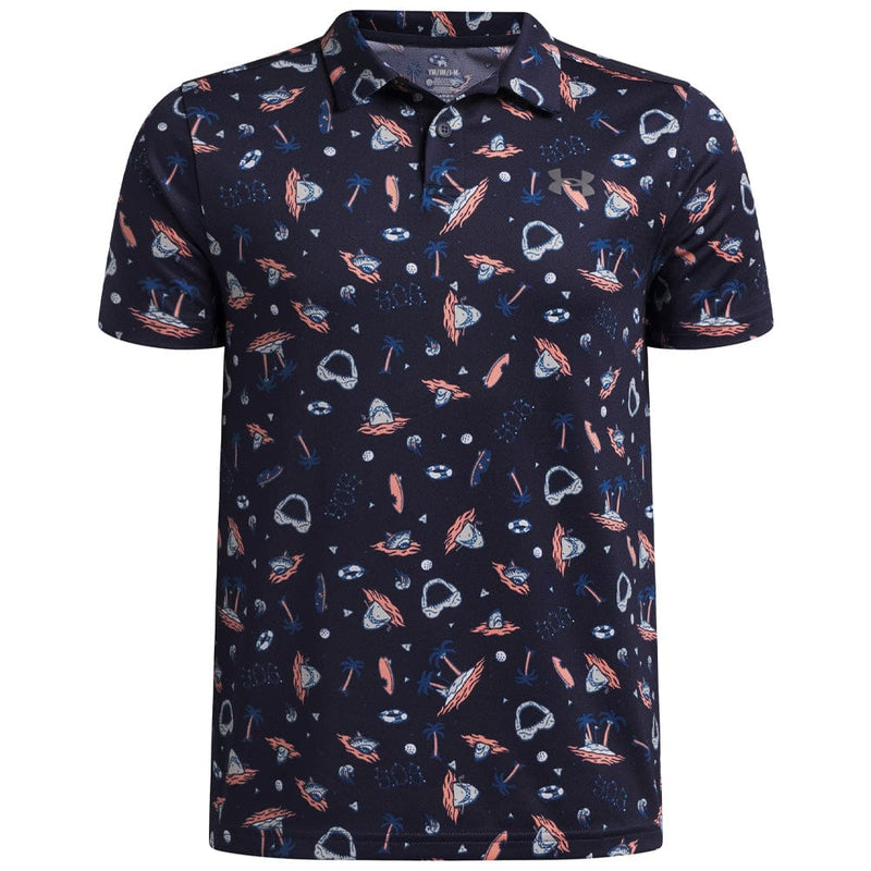Under Armour Boys Matchplay Printed Polo Shirt - Midnight Navy/Posh Pink/Castlerock
