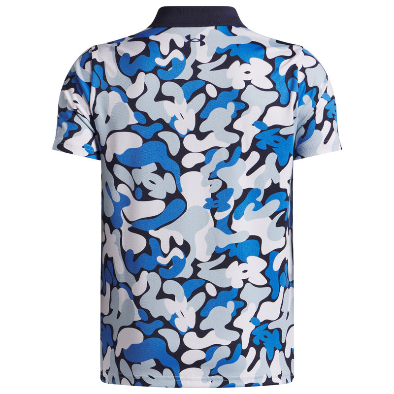 Under Armour Boys' Matchplay Printed Junior Polo Shirt - Midnight Navy/Blue Atlantis/White