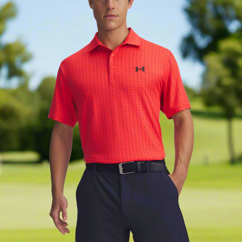 Under Armour Playoff 3.0 Printed Polo Shirt - Racer Red/Black/Black