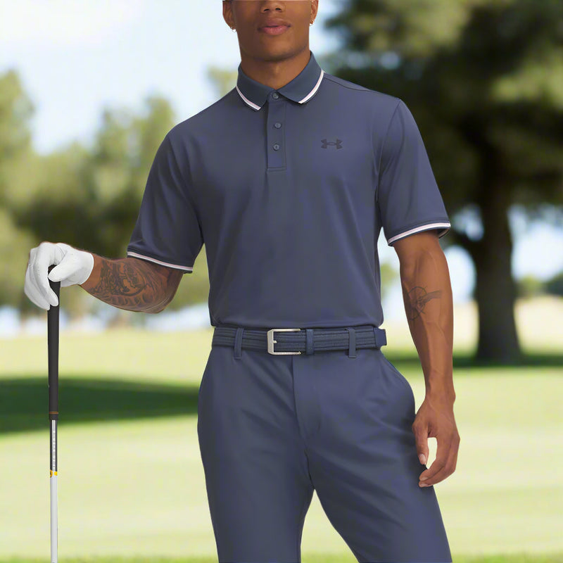 Under Armour Playoff 3.0 Rib Polo Shirt - Downpour Grey/Prime Pink/Midnight Navy