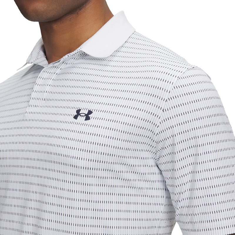 Under Armour Drive Chill Printed Polo Shirt - White/Blue Calm/Midnight Navy