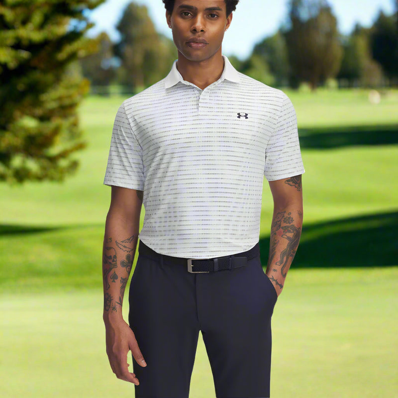 Under Armour Drive Chill Printed Polo Shirt - White/Blue Calm/Midnight Navy