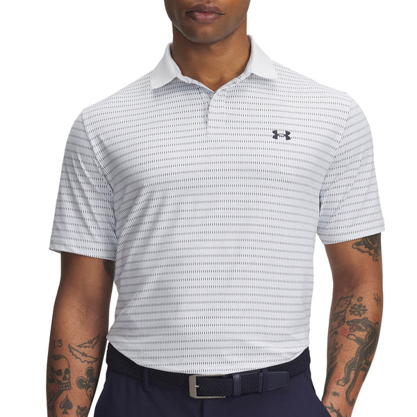Under Armour Drive Chill Printed Polo Shirt - White/Blue Calm/Midnight Navy
