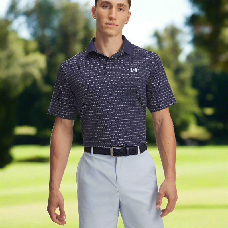 Under Armour Drive Chill Printed Polo Shirt - Midnight Navy/Washed Navy/Blue Calm