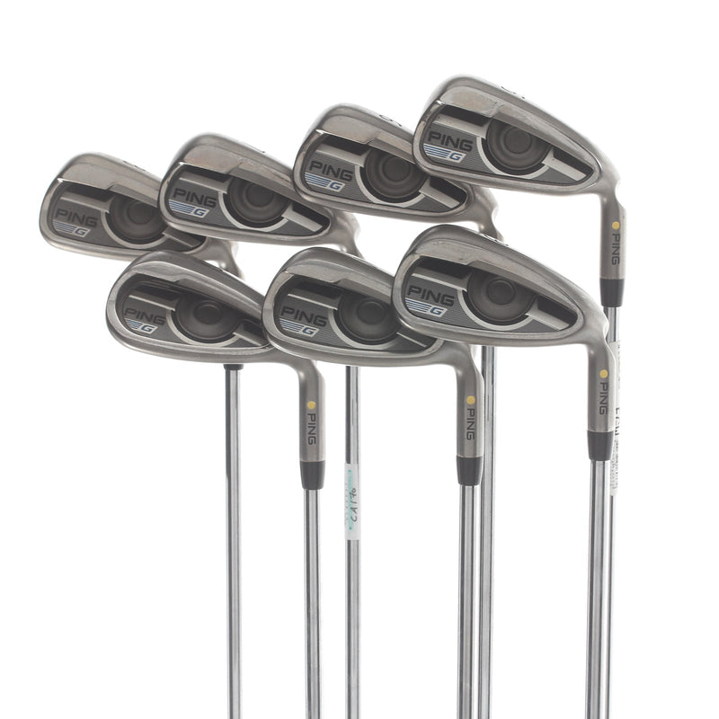 Ping G Steel Mens Right Hand Irons 5-SW Yellow Dot 1.5* Upright Regular - Ping AWT 2.0