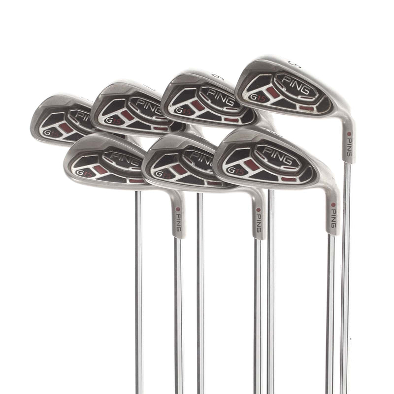 Ping G15 Steel Mens Right Hand Irons 5-SW Red Dot 0.75* Flat Regular - Ping AWT